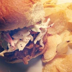 Barbecue Pulled Chicken and Cole Slaw Sandwich